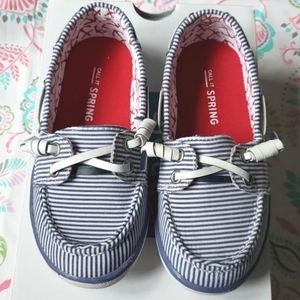 NWT Call It Spring Girl’s Blue White Striped Boat Shoes Size 11